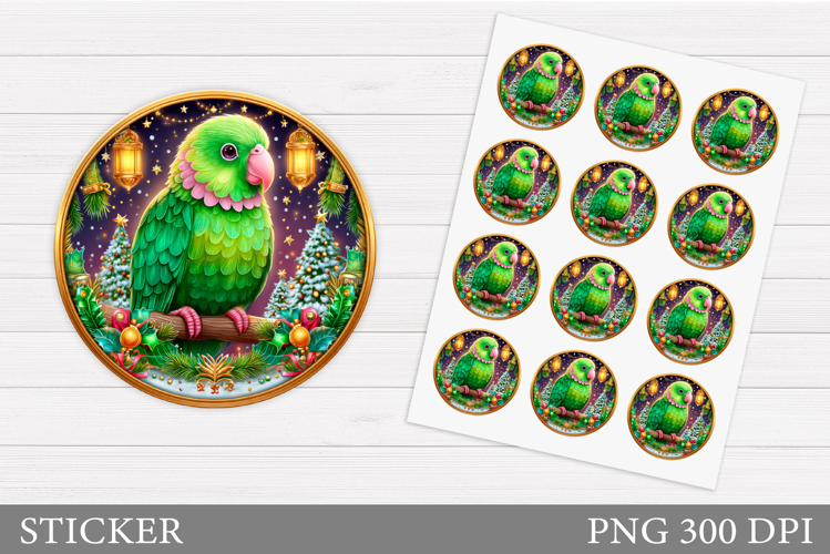 Christmas Parrot Sticker Design. Christmas Sticker Printable