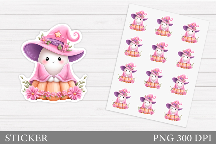 Cute Ghost Sticker Template. Cute Halloween Sticker Design