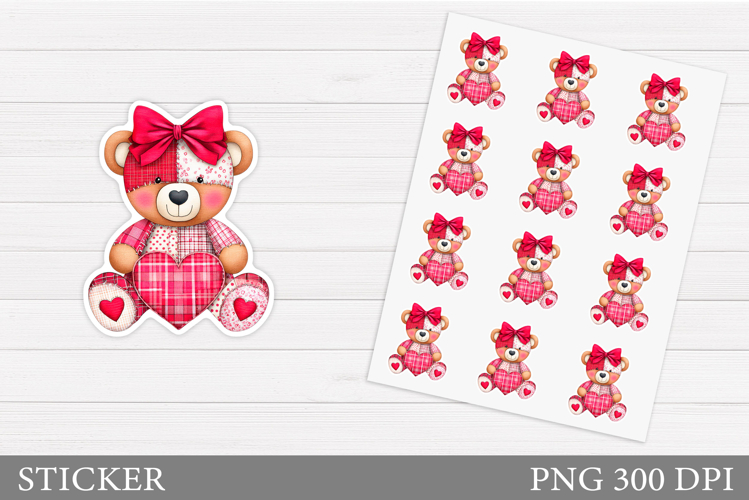 Valentines Bear Sticker Design. Valentines Sticker Printable