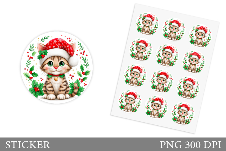 Christmas Cat Sticker Design. Christmas Sticker Printable