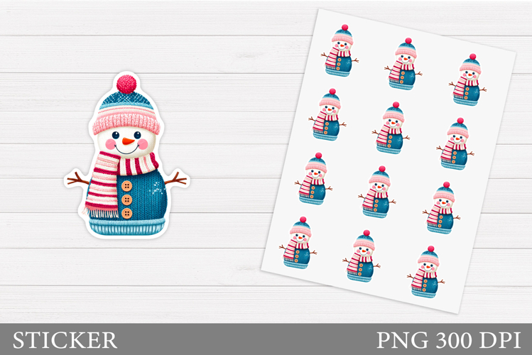 Crochet Snowman Sticker. Christmas Sticker Printable