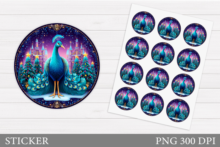 Christmas Peacock Sticker. Christmas Sticker Printable
