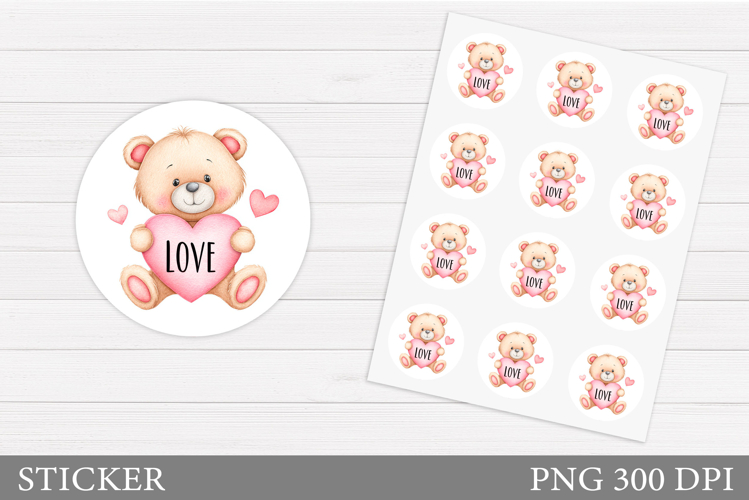 Cute Bear Sticker Design. Valentines Bear Sticker Printable