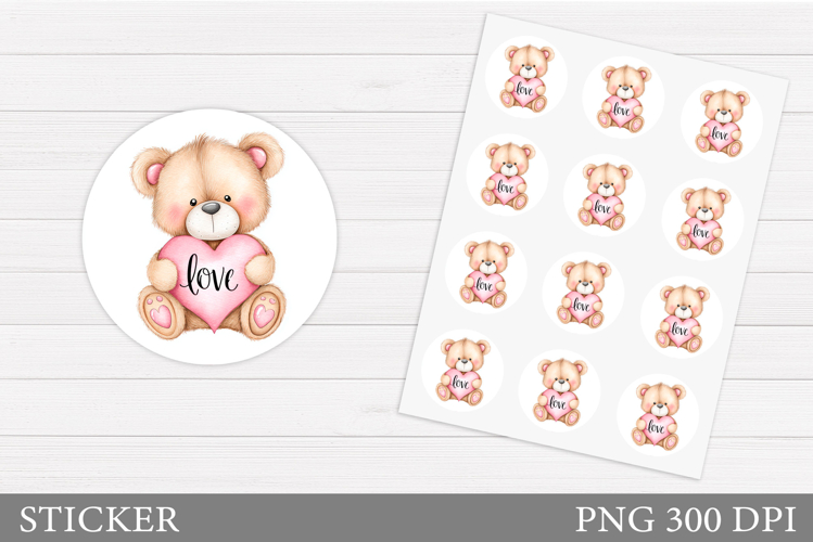 Valentines Bear Sticker Design. Valentines Sticker Printable