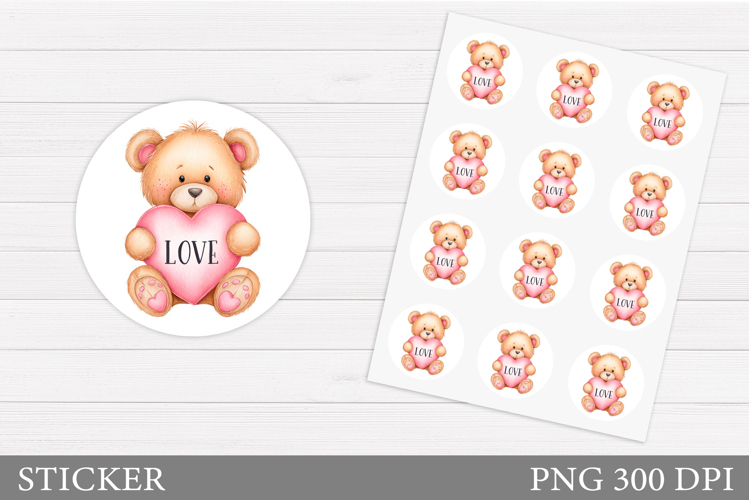 Cute Bear Sticker Design. Valentines Bear Sticker Printable