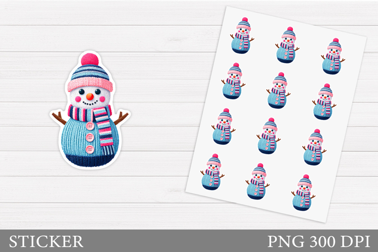 Crochet Snowman Sticker. Christmas Sticker Printable