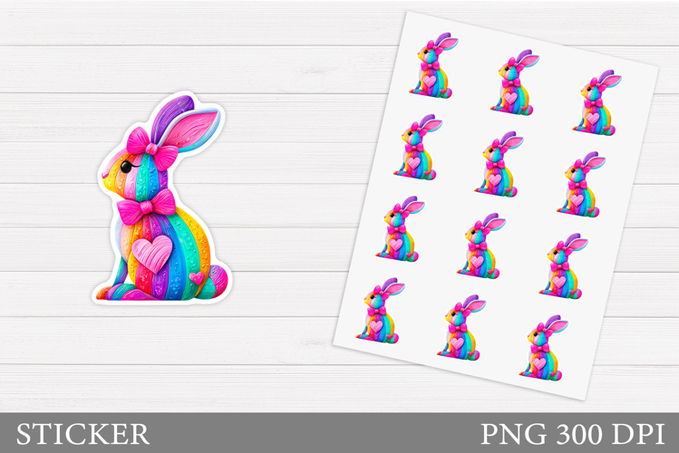Colorful Bunny Sticker Design. Bunny Bow Sticker Printable