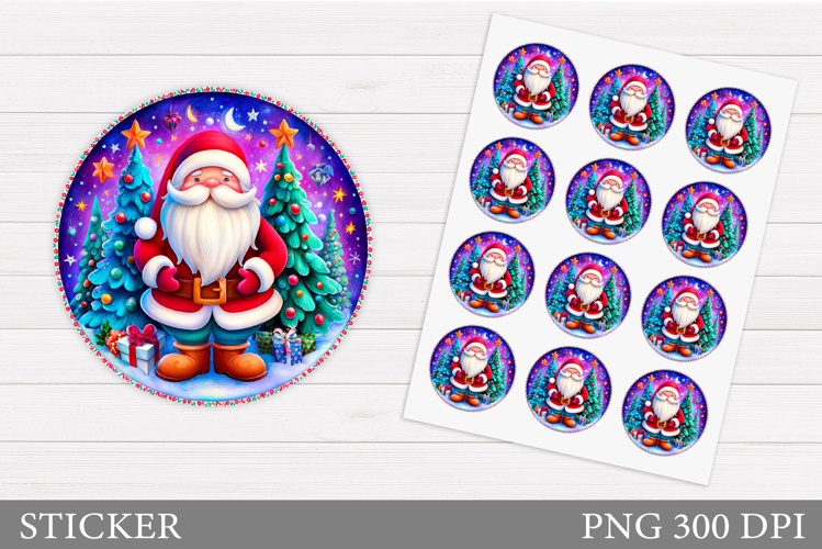 Santa Claus Sticker Design. Christmas Sticker Printable