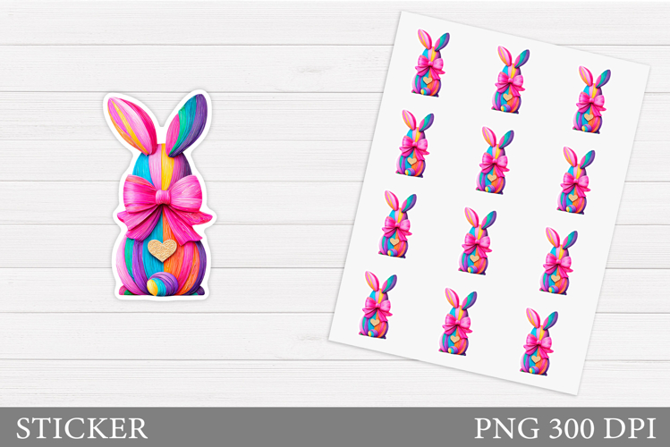 Colorful Bunny Sticker Design. Bunny Bow Sticker Printable