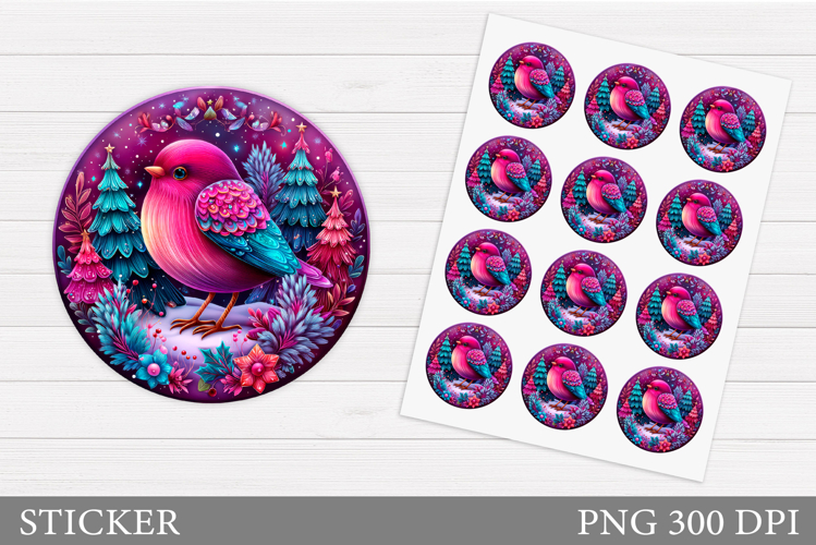 Christmas Bird Sticker Design. Christmas Sticker Printable