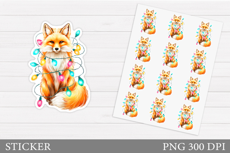 Christmas Fox Sticker Design. Christmas Sticker Printable
