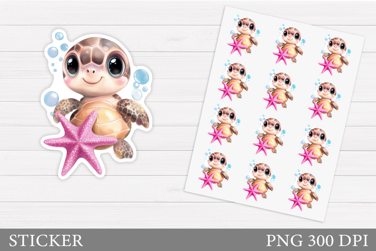 Sea Turtle Sticker Design. Cute Turtle Sticker Printable