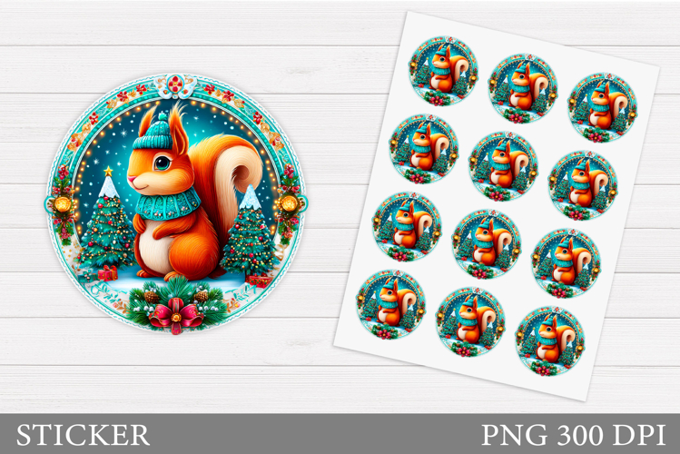 Christmas Squirrel Sticker. Christmas Squirrel Sticker