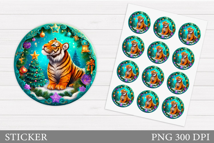 Christmas Tiger Sticker Design. Christmas Sticker Printable