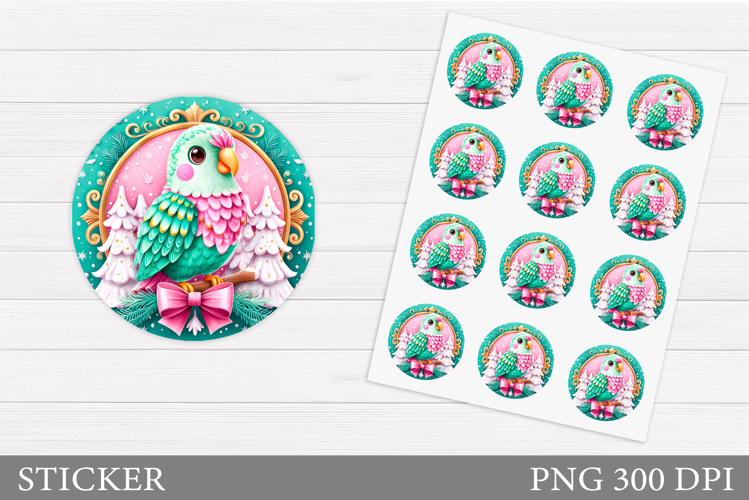 Christmas Parrot Sticker Design. Christmas Sticker Printable