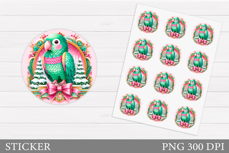 Christmas Parrot Sticker Design. Christmas Sticker Printable
