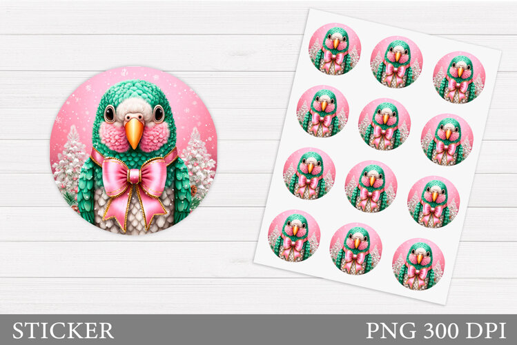 Christmas Parrot Sticker Design. Christmas Sticker Printable example image 1