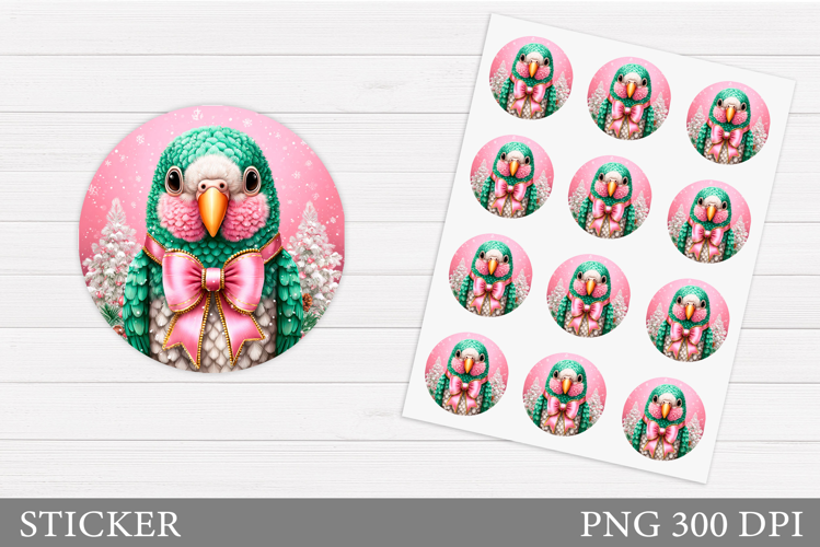 Christmas Parrot Sticker Design. Christmas Sticker Printable
