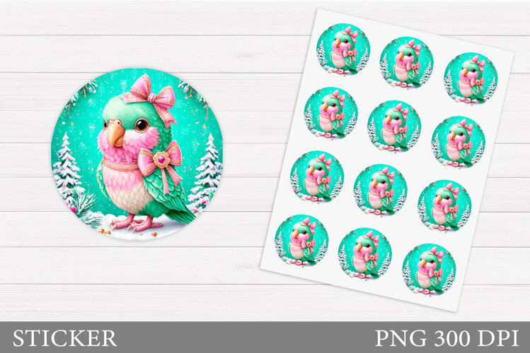 Christmas Parrot Sticker Design. Christmas Sticker Printable example image 1