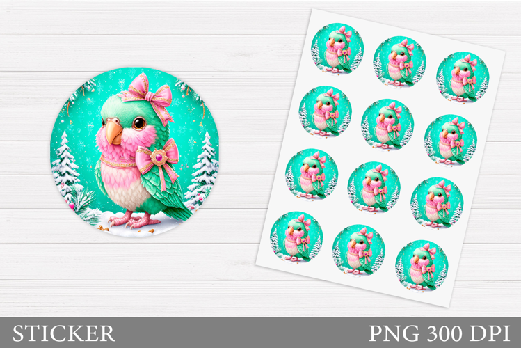 Christmas Parrot Sticker Design. Christmas Sticker Printable