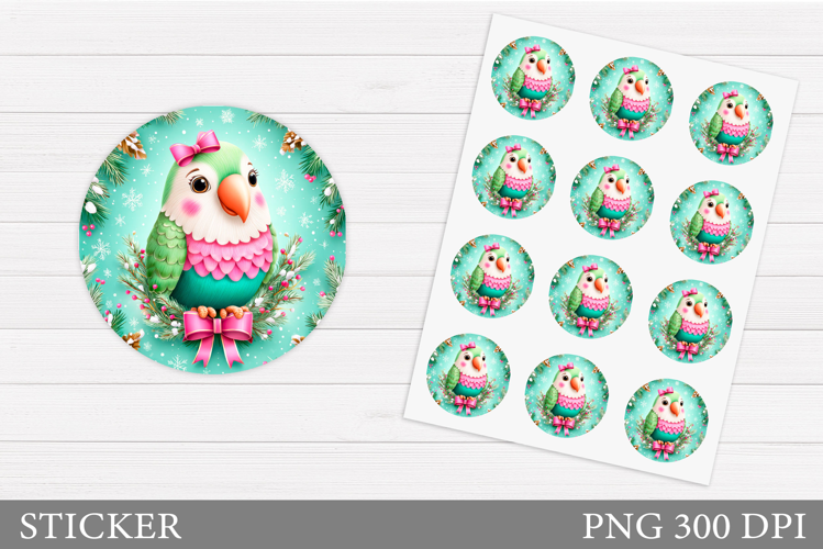 Christmas Parrot Sticker Design. Christmas Sticker Printable