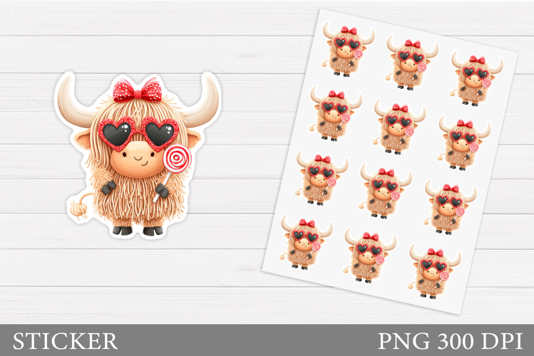 Crochet Cow Sticker Design. Valentines Cow Sticker Printable