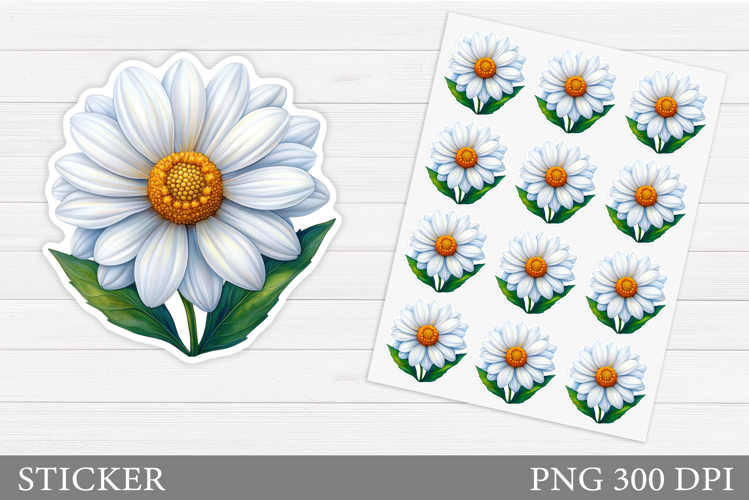 Daisy Flowers Sticker Design. Floral Sticker Printable example image 1