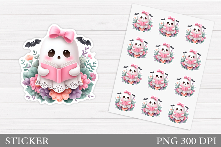 Cute Ghost Sticker Template. Cute Halloween Sticker Design