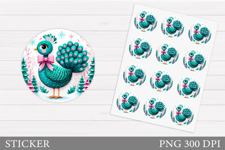 Christmas Peacock Sticker. Christmas Sticker Printable example image 1
