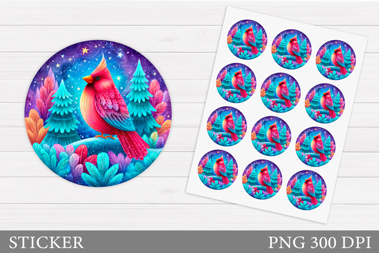 Christmas Bird Sticker Design. Christmas Sticker Printable