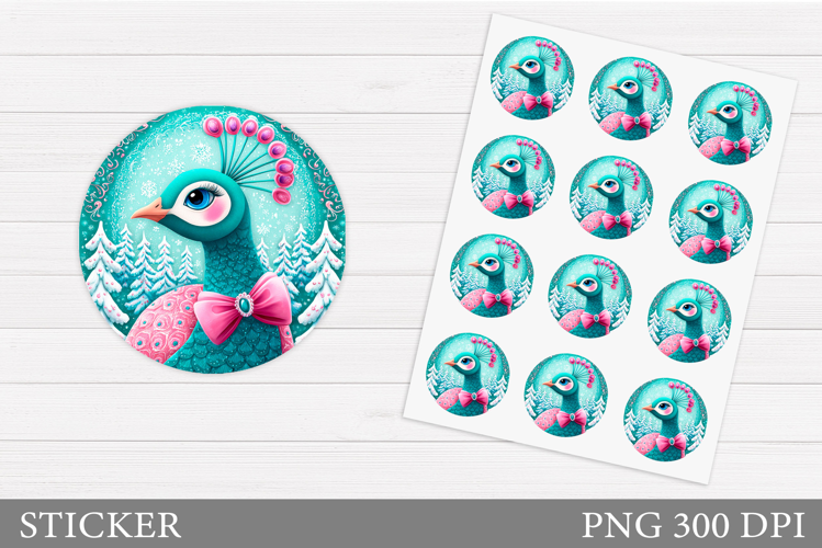 Christmas Peacock Sticker. Christmas Sticker Printable