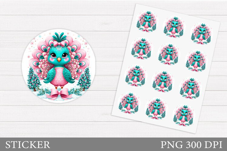 Christmas Peacock Sticker. Christmas Sticker Printable example image 1