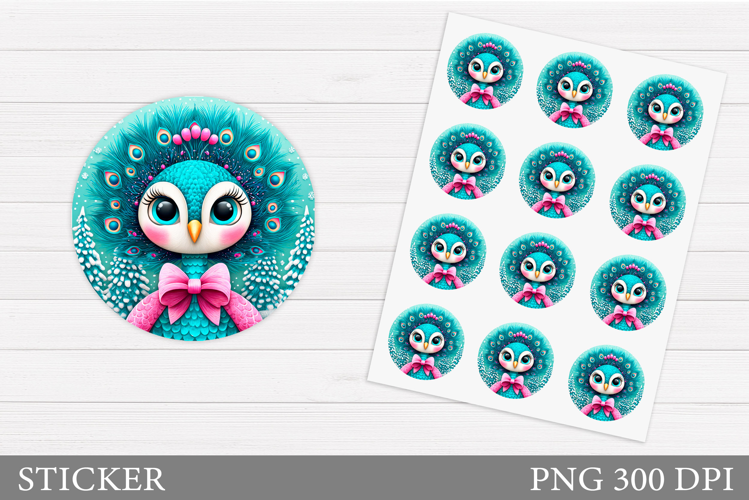 Christmas Peacock Sticker. Christmas Sticker Printable