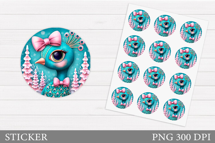 Christmas Peacock Sticker. Christmas Sticker Printable example image 1