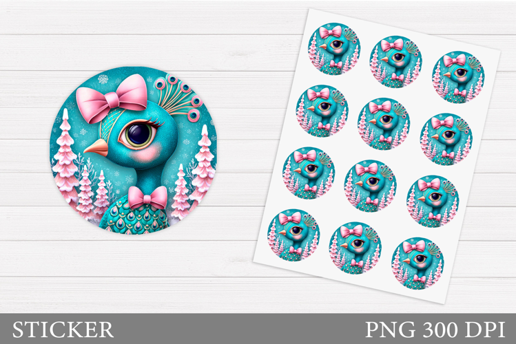 Christmas Peacock Sticker. Christmas Sticker Printable