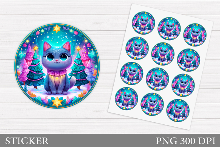 Christmas Cat Sticker Design. Christmas Sticker Printable