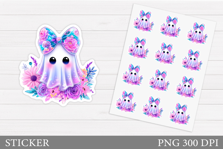 Cute Ghost Sticker Template. Cute Halloween Sticker Design