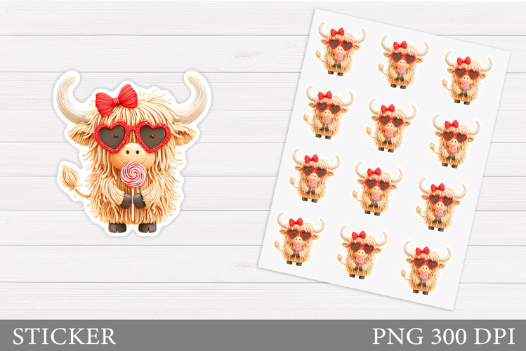 Crochet Cow Sticker Design. Valentines Cow Sticker Printable