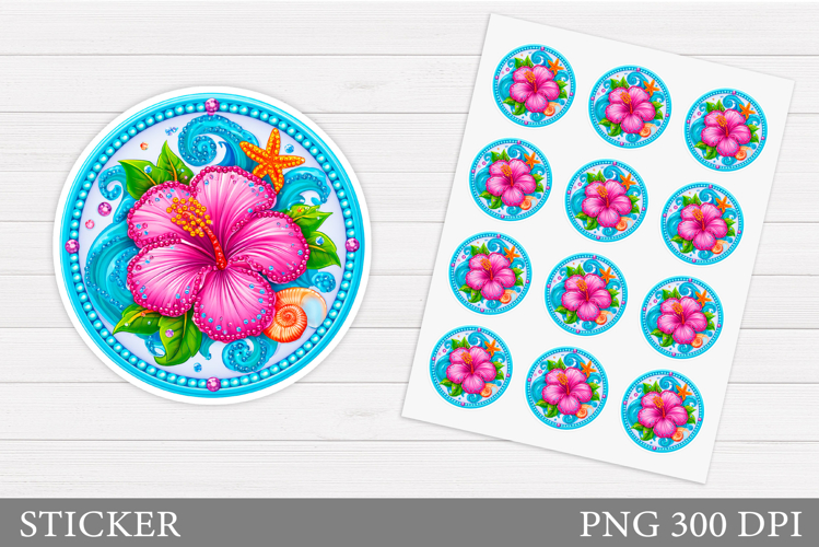 Hibiscus Sticker Design. Flowers Sticker Printable