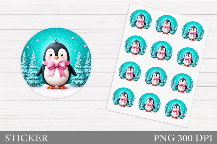 Cute Penguin Sticker Design. Christmas Sticker Printable