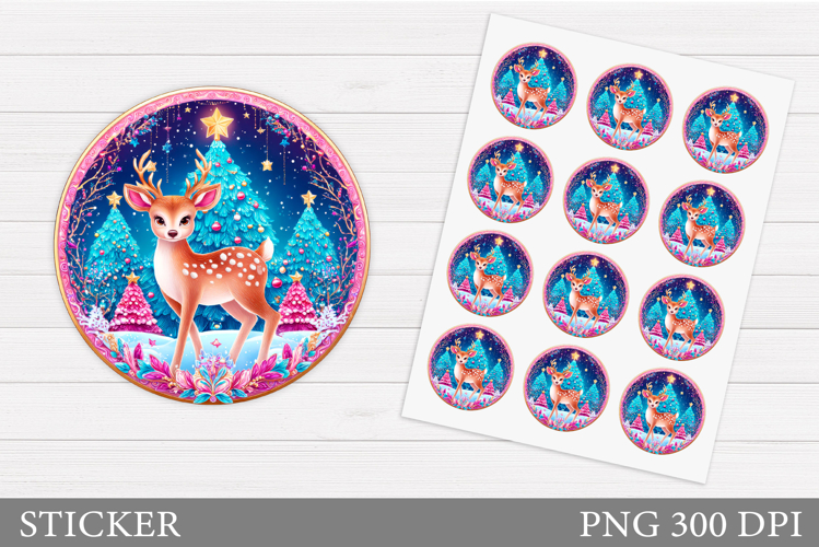 Christmas Deer Sticker Design. Christmas Sticker Printable