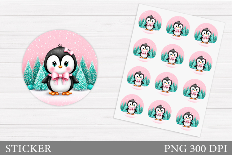 Cute Penguin Sticker Design. Christmas Sticker Printable