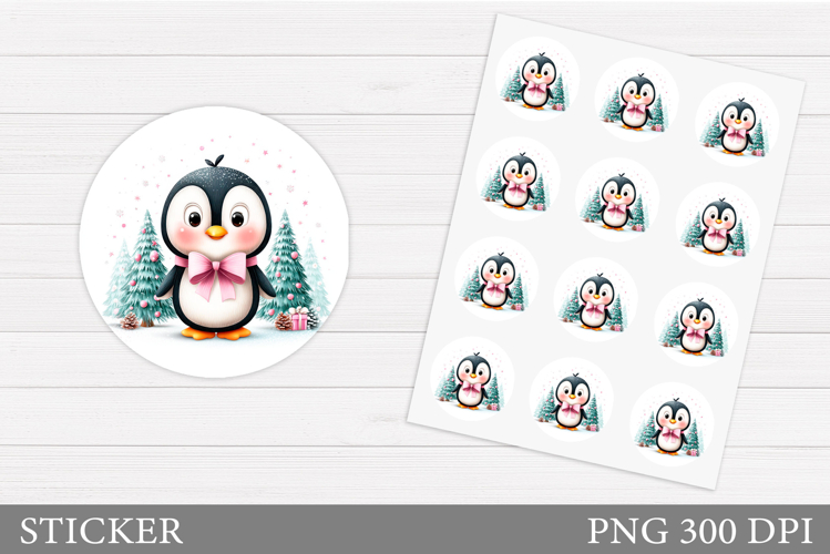 Cute Penguin Sticker Design. Christmas Sticker Printable