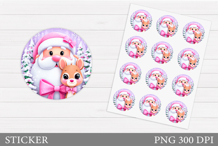 Santa Claus Sticker Design. Christmas Deer Sticker Printable