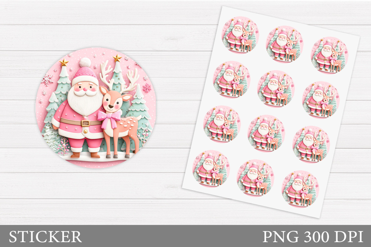 Santa Claus Sticker Design. Christmas Deer Sticker Printable