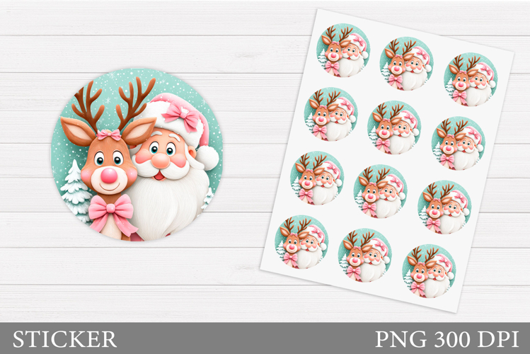 Santa Claus Sticker Design. Christmas Deer Sticker Printable
