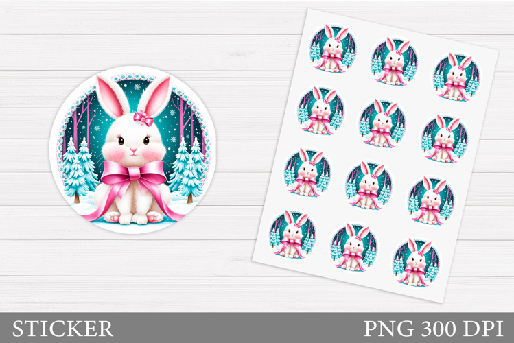 Christmas Bunny Sticker Design. Christmas Sticker Printable