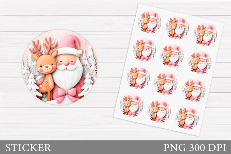 Santa Claus Sticker Design. Christmas Deer Sticker Printable
