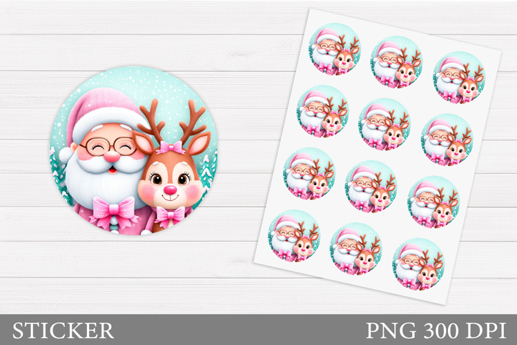 Santa Claus Sticker Design. Christmas Deer Sticker Printable