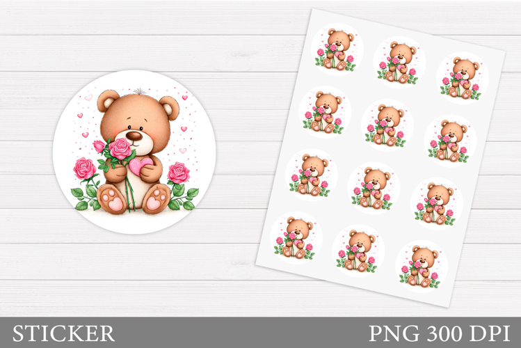 Cute Bear Sticker Design. Valentines Bear Sticker Printable